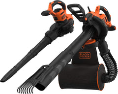 Black+Decker 3-in-1 Elektro-Laubsauger/Laubblser BEBLV301 (3.000 Watt, mit Hcksler + aufsteckbarem Laubrechen, 72l Fangsack-Rucksack - hohe Blasgeschwindigkeit & verstellbare Saugleistung)