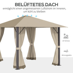 Outsunny Pavillon 3x3 m mit Seitenteilen & Belüftung Khaki