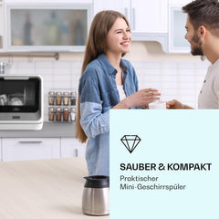 Klarstein ia Mini Geschirrspüler, Spülmaschine mit Platz für 2 Maßgedecke, 6 Programme, 5 L Wasser benötigt, LED-Display, Touch, Tischgeschirrspüler inkl. Zubehör, schwarz