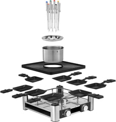 WMF Lumero 3in1 Gourmet Station für 8 Personen, Raclette Fondue Kombi, elektrisch, Temperaturregulierung, Beleuchtung, 1800 Watt, platzsparend, edelstahl matt