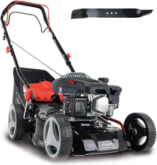 Scheppach Benzin Rasenmäher MS150-42 - 3,5PS | Schnittbreite 42cm | Radantrieb | Stahlgehäuse | Reinigungsfunktion | Mulchfunktion | 45 Liter Fangkorb | Höhenverstellung in 7 Stufen (25-75mm)