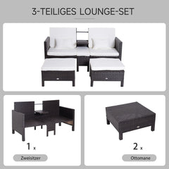 Outsunny Polyrattan Gartensofa-Set 3-teilig mit Hocker Kissen Outdoor