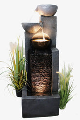 Arnusa Großer Gartenbrunnen mit LED Beleuchtung Springbrunnen Kaskade Wasserspiel Gartendekoration, Schwarz, Grau