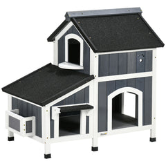 PawHut Outdoor Katzenhaus 2 Etagen mit Asphaltdach Blumenkasten