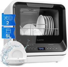 Klarstein ia Mini Geschirrspüler, Spülmaschine mit Platz für 2 Maßgedecke, 6 Programme, 5 L Wasser benötigt, LED-Display, Touch, Tischgeschirrspüler inkl. Zubehör, schwarz