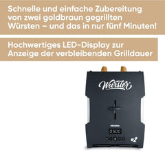 SEVERIN WURSTER, perfekt gebräunte Würstchen auf Knopfdruck in nur 5 Minuten, ohne Zugabe von Fremdfett, inkl. Holzzange, Schwarz, Edelstahl/Kunststoff, WT 5005