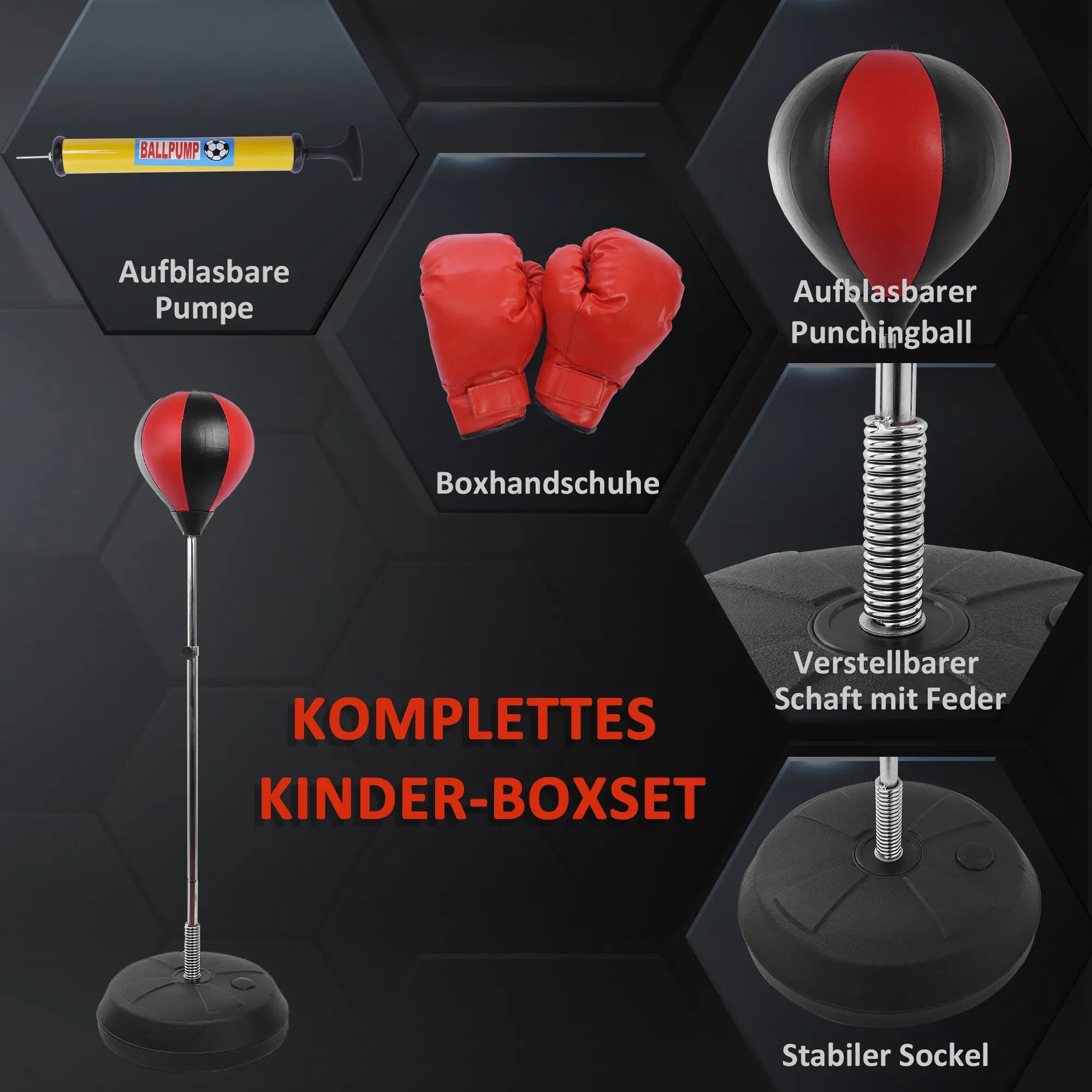 HOMCOM Punchingball Set höhenverstellbar inkl. Handschuhe Pumpe