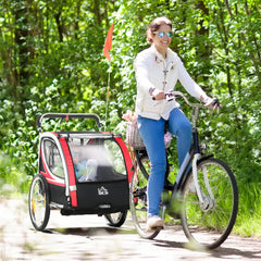 HOMCOM Kinderfahrradanhänger 2in1 Schiebewagen sichere Fahrt rot