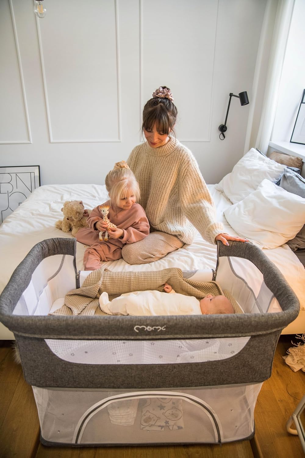 Momi SMART Bed 4-in-1 Kinderbeistellbetten bis 15 kg, Beistellbett für Babys mit Matratze, Höhenverstellbar