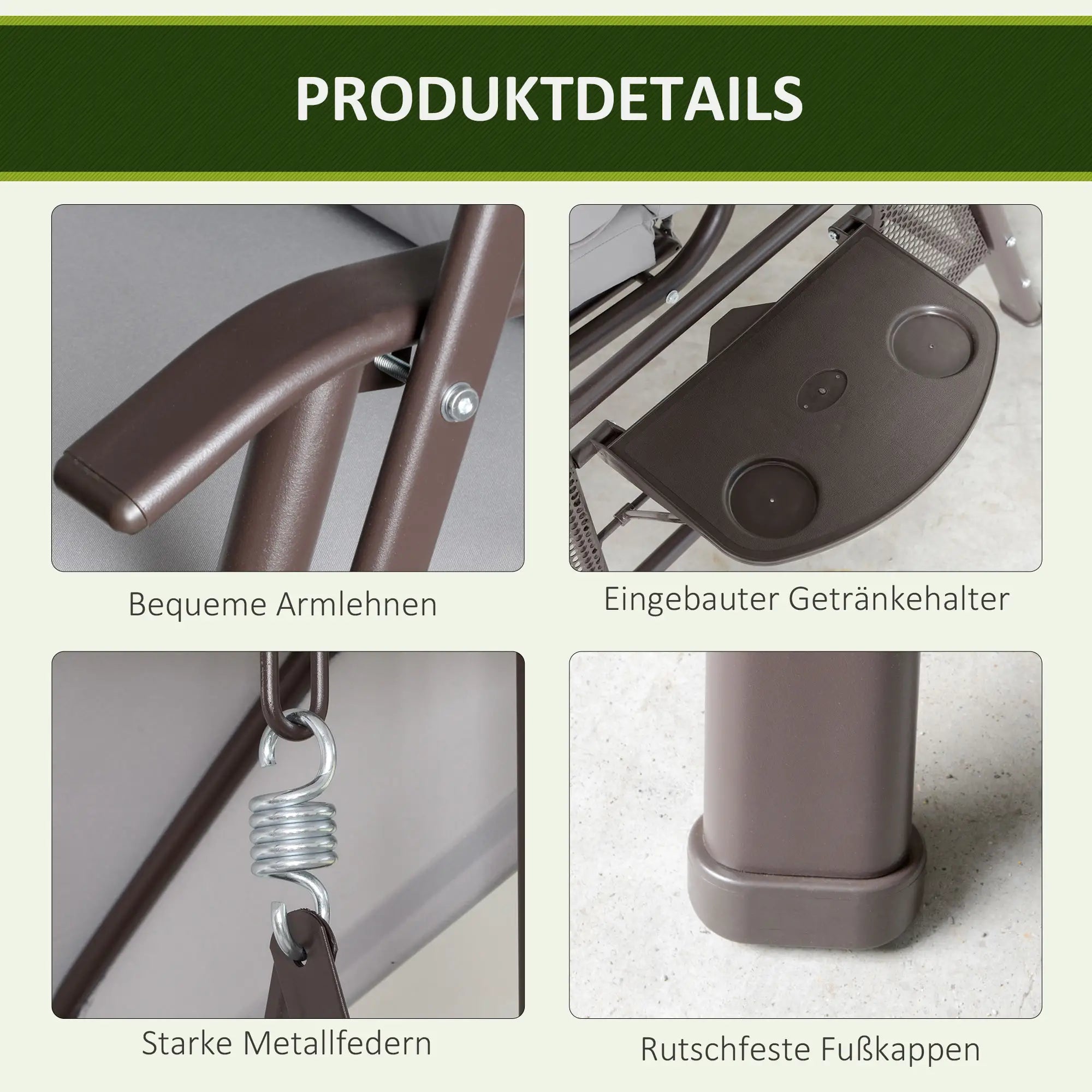 Outsunny Hollywoodschaukel 3-Sitzer mit Sonnendach und Ablagen