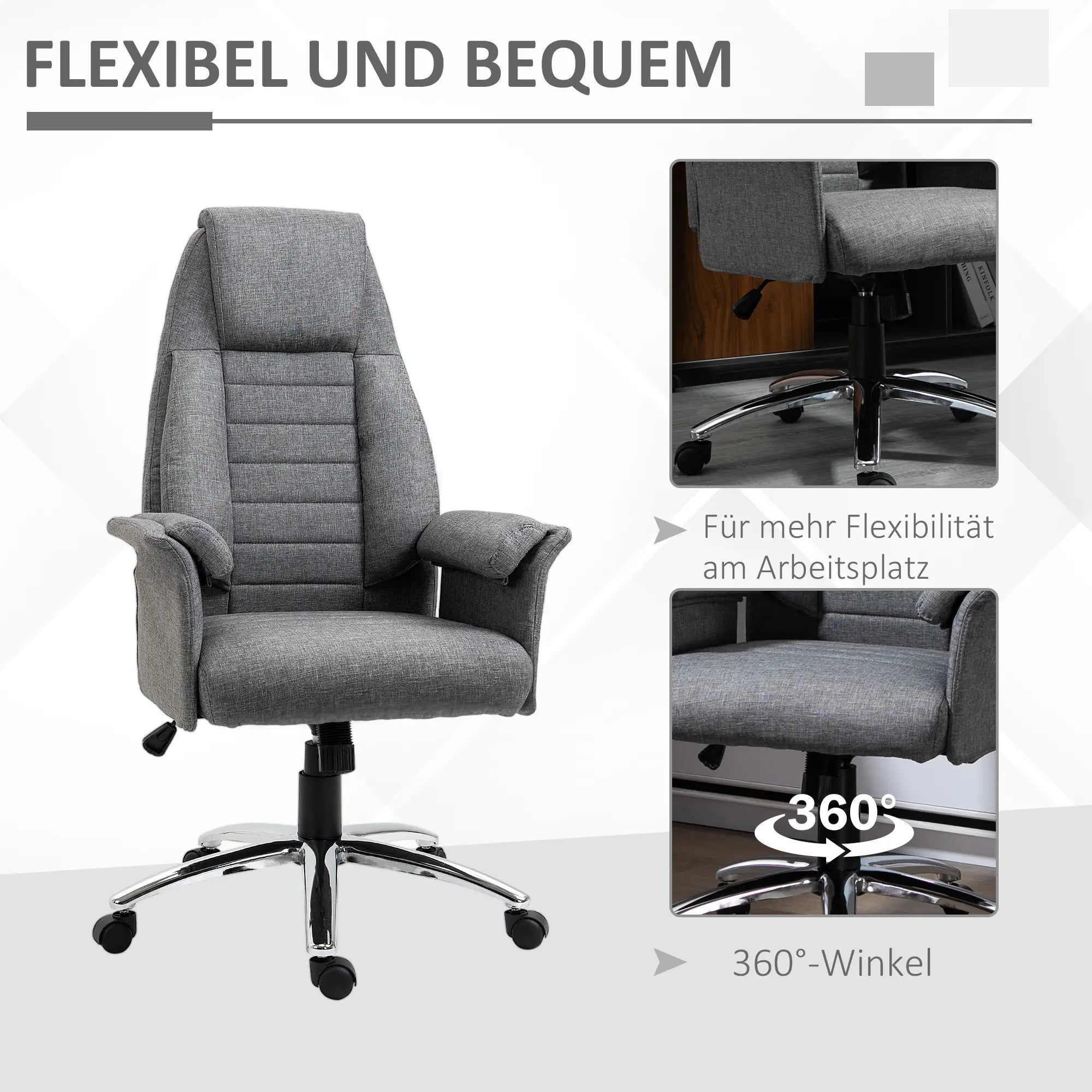 HOMCOM Bürostuhl Drehstuhl Retro Design höhenverstellbar grau