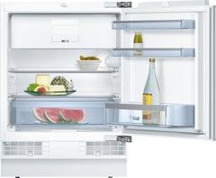 Bosch KUL15AFF0 Serie 6 Unterbau-Kühlschrank, 82 x 60 cm Nische, 123 L, Flachscharnier, Made in Germany, LED-Beleuchtung gleichmäßige Ausleuchtung, MultiBox Lagerung von Obst und Gemüse