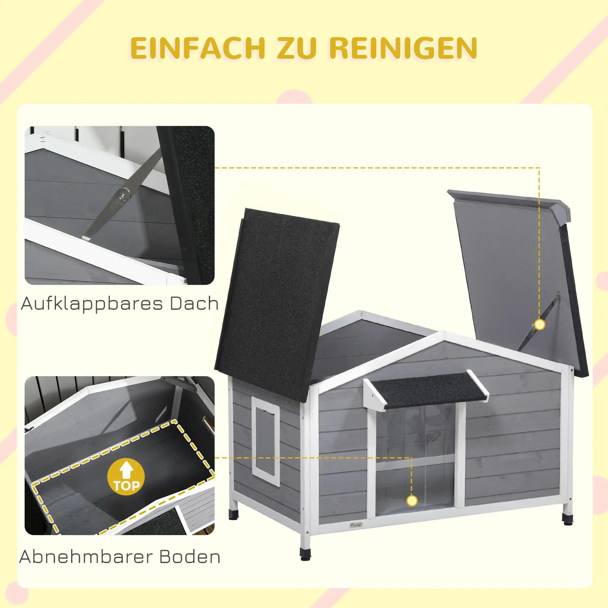PawHut Hundehütte Outdoor aufklappbares Dach wetterfest Massivholz