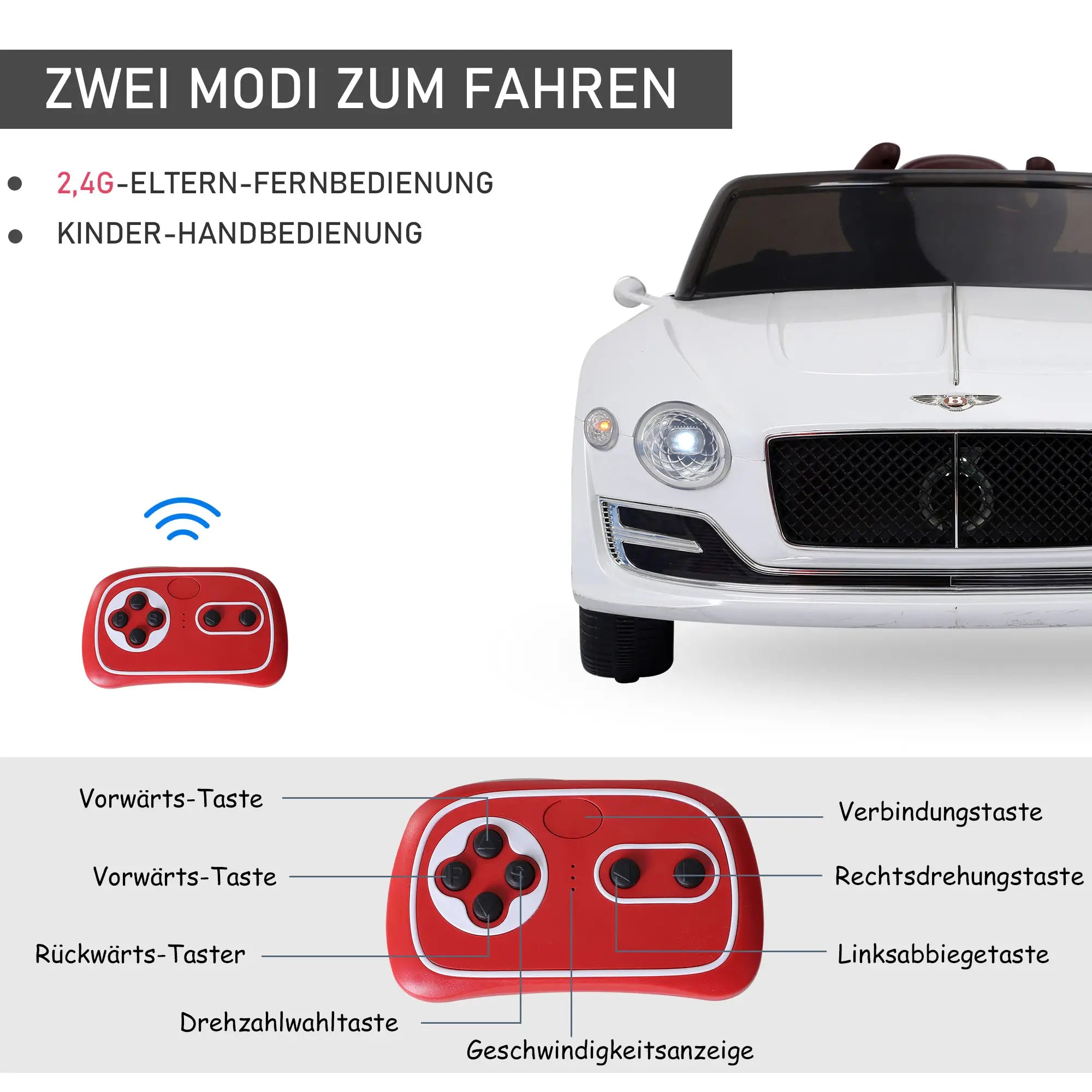 HOMCOM Kinder-Elektroauto Bentley GT lizenziert mit Fernbedienung Weiß