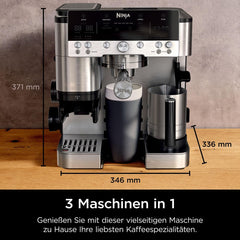 Ninja Luxe Essential 2-in-1-Kaffeemaschine mit Mahlwerk und Aufschäumer für Latte, Cappuccino & Espresso, einfache Handhabung, 2 Voreinstellungen zum Aufschäumen, Silber, ES501EU