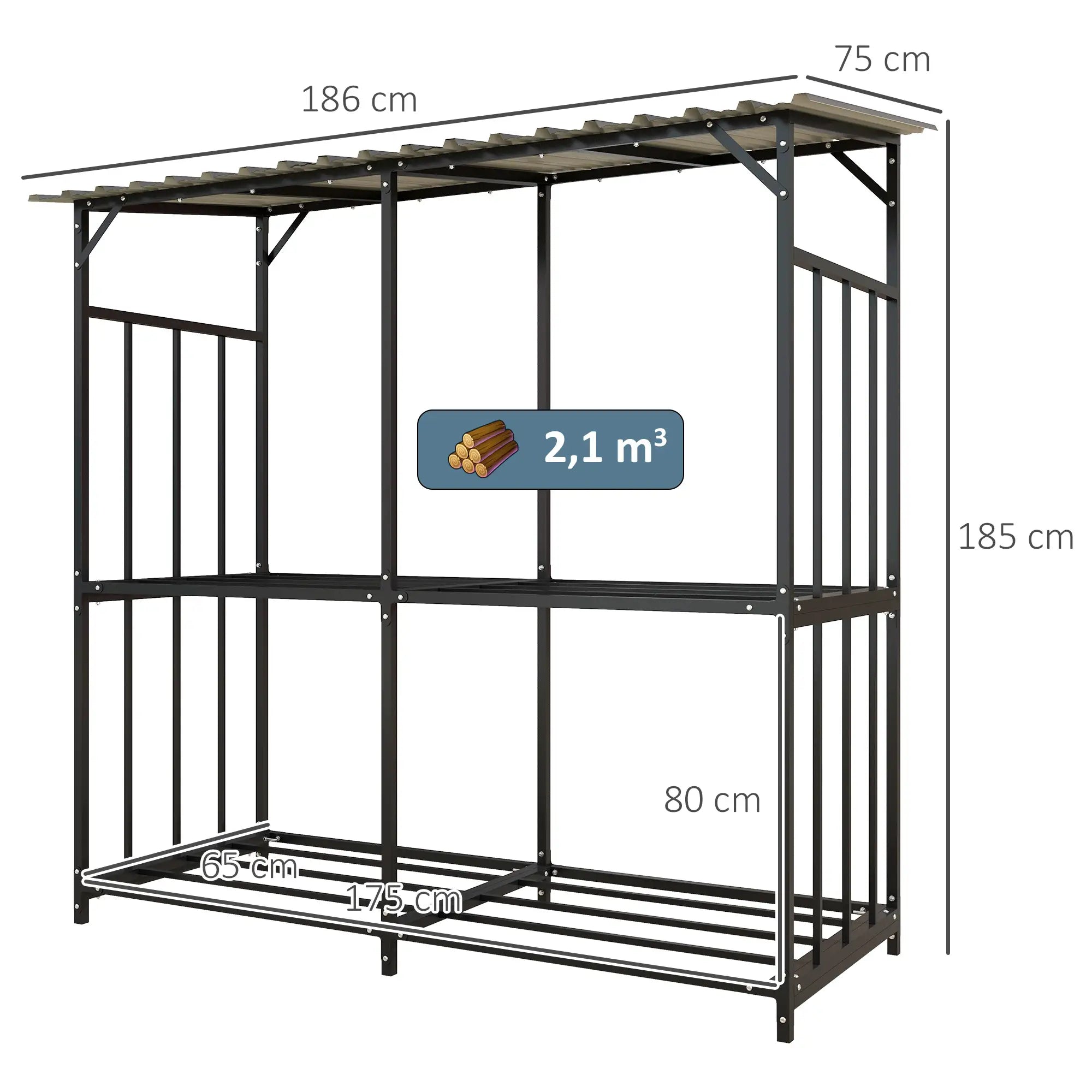 Outsunny Kaminholzregal 1,17 m³ mit Abdeckung, Schwarz