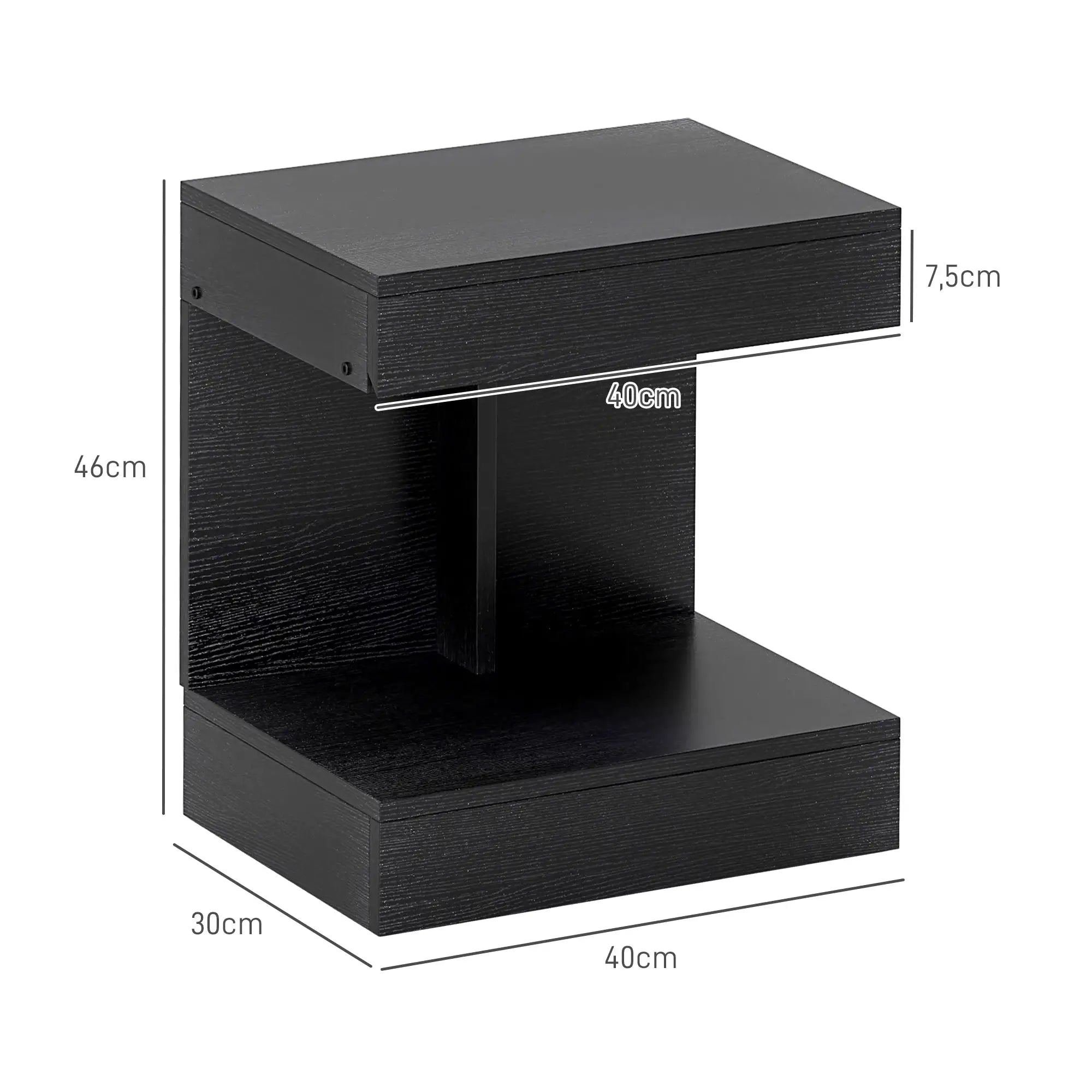 HOMCOM Nachttisch 40x30x46 cm mit Schublade Schwarz