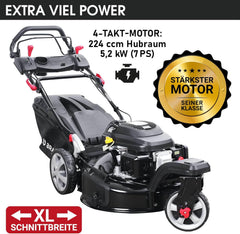 BRAST® Benzin Rasenmäher Trike mit Antrieb | 5,2kW(7PS) | 53cm Schnittbreite | viele Modelle | TÜV | 4 Takt OHV Motor | 30-80mm Schnitthöhe | 60L Fangkorb | Stahlgehäuse | Speed