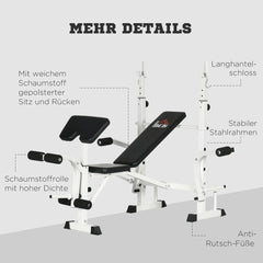 HOMCOM Trainingsbank höhenverstellbar mit Beinpresse und Bizepscurl