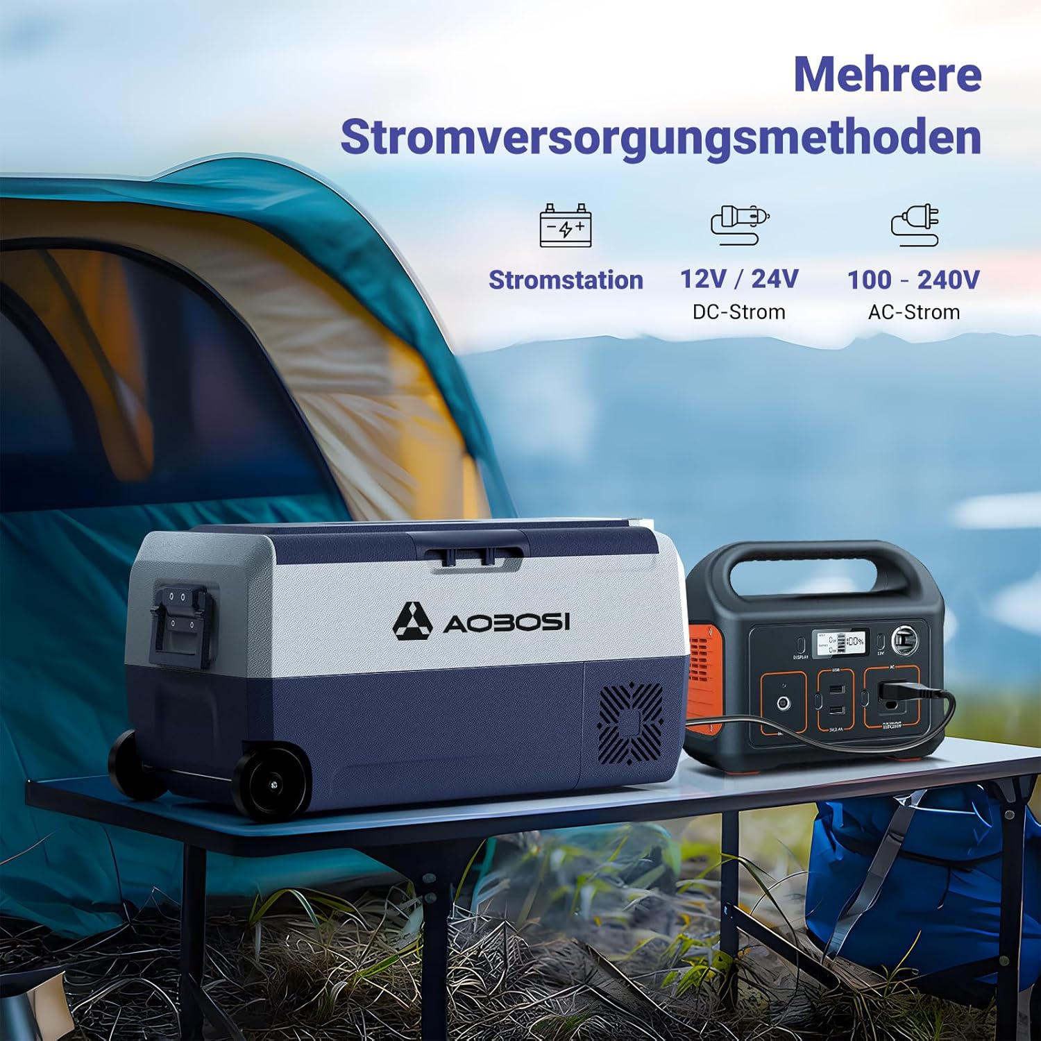 AAOBOSI Compressor Cool Box 36 L, Cool Box Car with WiFi App Control, 12/24 V and 100-240 V Electric Cool Box, up to -20 °C for Car, Truck, Boat, Motorhome, Camping, Double Zone