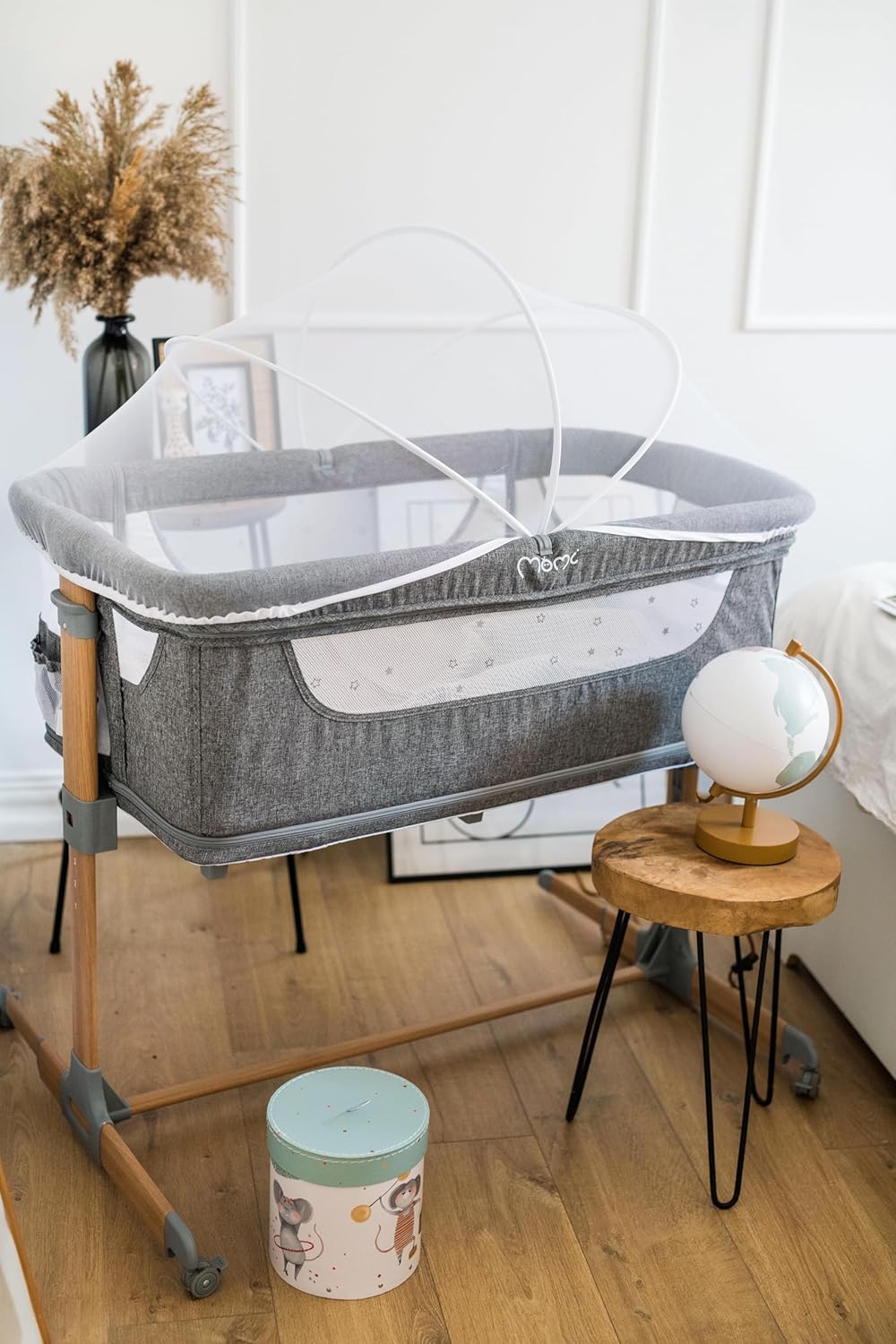 Momi SMART Bed 4-in-1 Kinderbeistellbetten bis 15 kg, Beistellbett für Babys mit Matratze, Höhenverstellbar