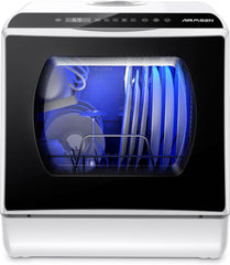 AIRMSEN Mini Geschirrspüler Tischgeschirrspüler mit 5+1 Programme 5L Wassertank, 2 Wege Wasserversorgung, Touch Control & LED-Display, Geeignet für Hausküchen, Wohnungen, Schlafsäle, Weiß & Schwarz