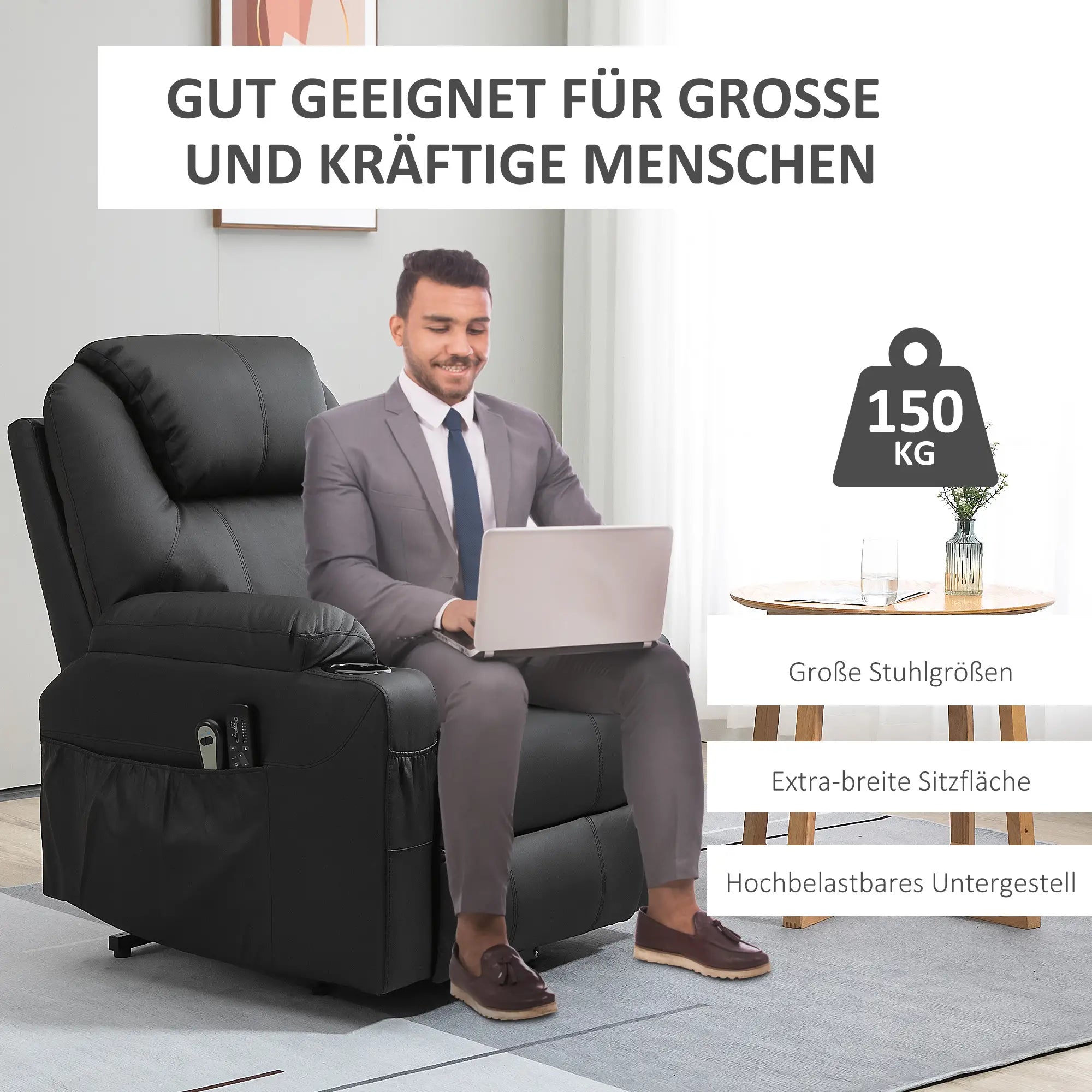 HOMCOM Aufstehsessel elektrisch Massage Liegefunktion