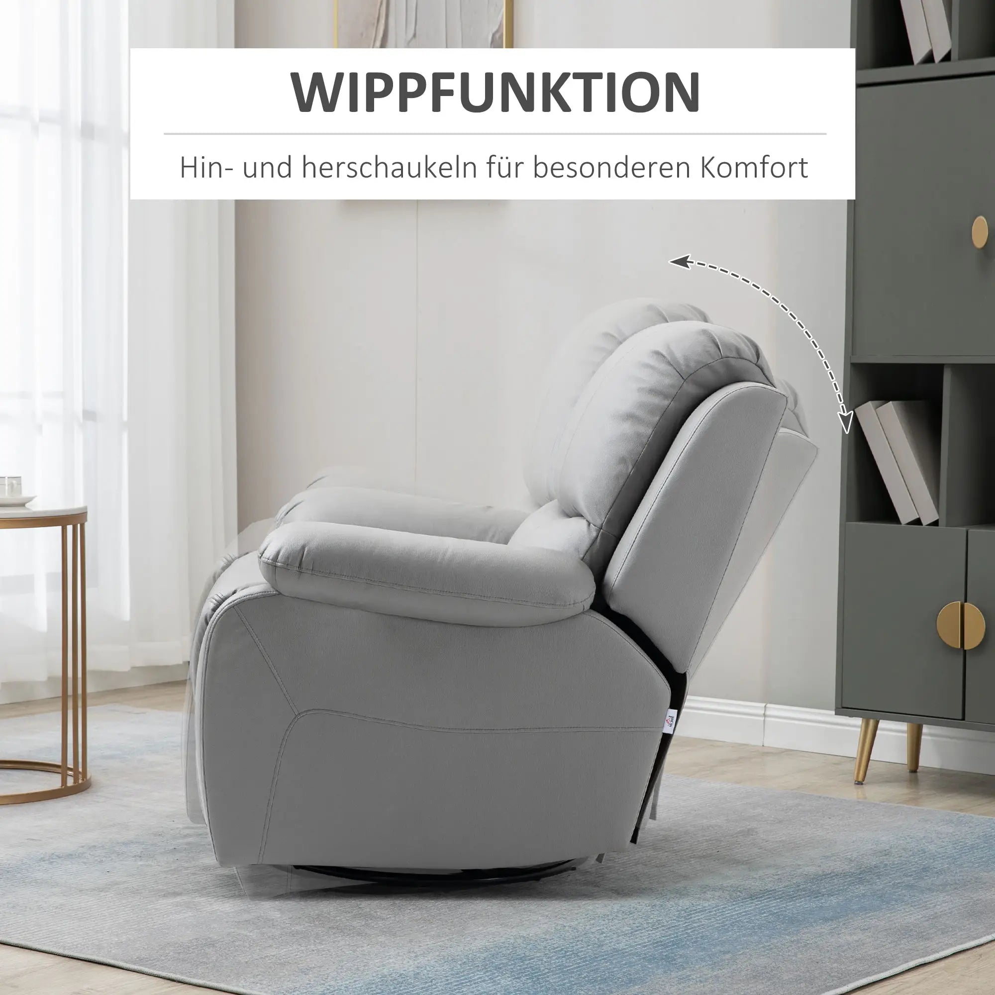 HOMCOM Fernsehsessel Relaxsessel verstellbar drehbar grau