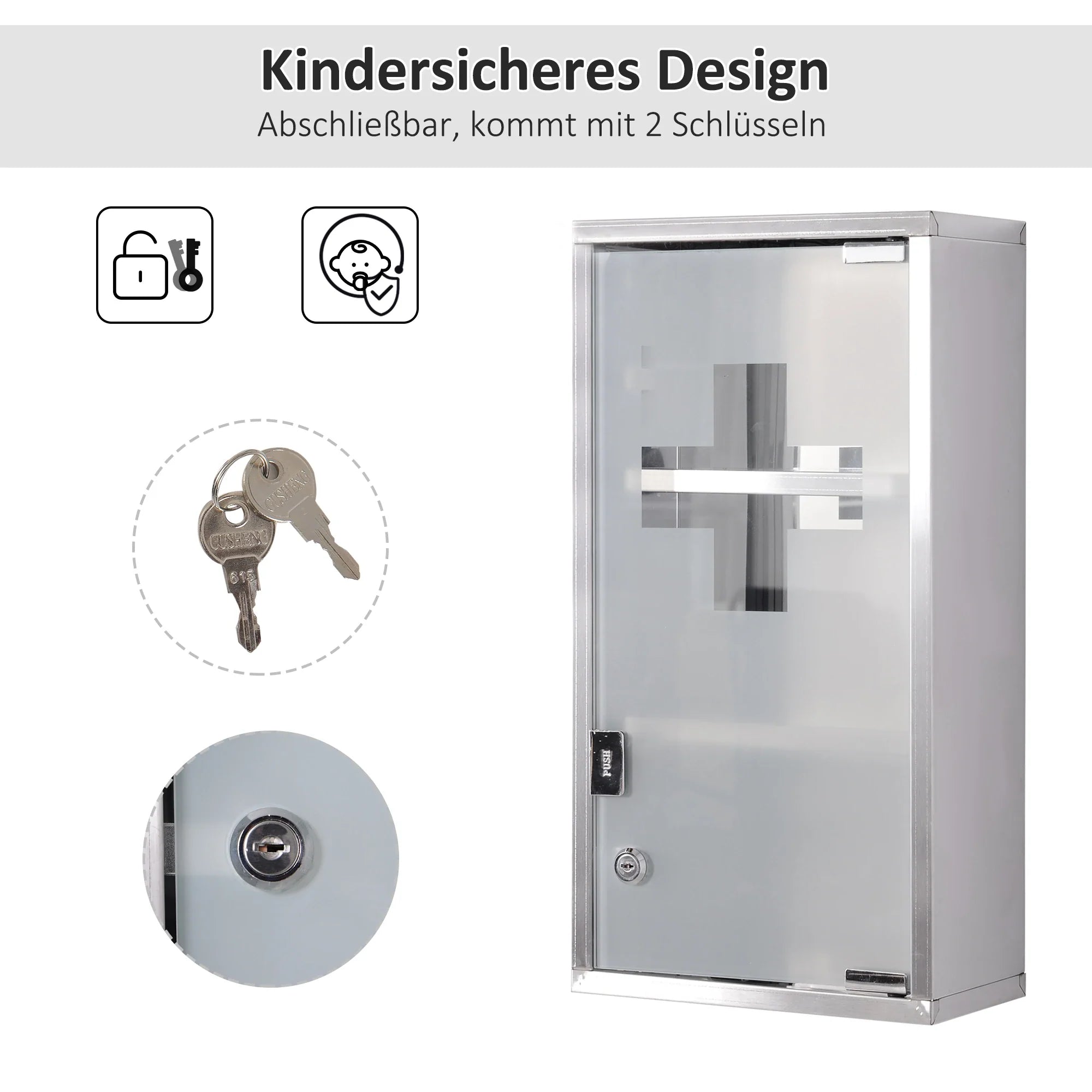 HOMCOM Medizinschrank abschließbar 3 Fächer Edelstahl