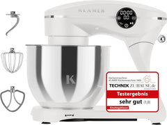 KLAMER Küchenmaschine 1800W, Knetmaschine Brotteig mit Edelstahl-Rührschüssel 6 L, 10 Stufen mit Timer, Planetenrührwerk, Rührbesen, Knethaken, Schneebesen & Sichtdeckel (schwarz)