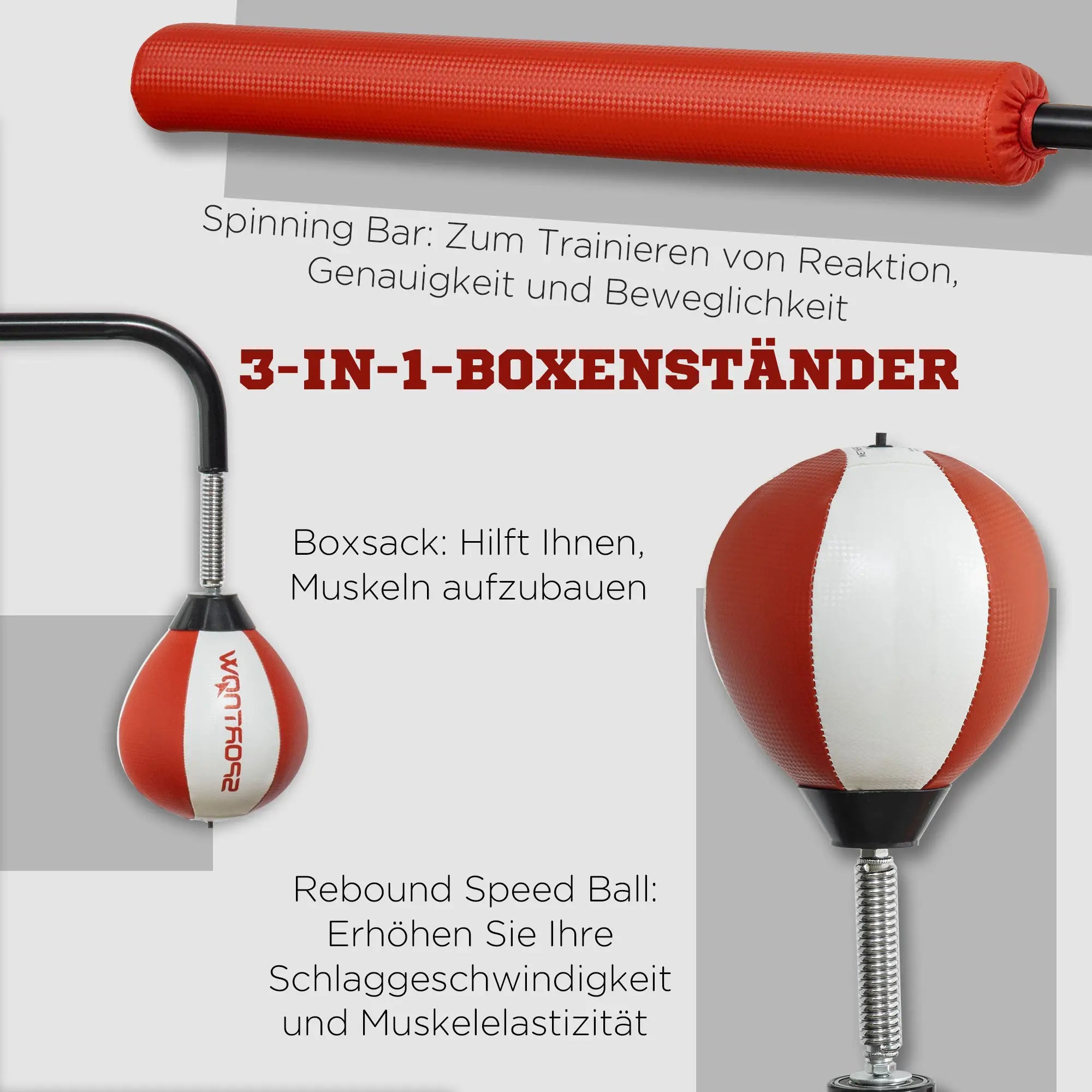 SPORTNOW Standboxsack höhenverstellbar Speedbälle Reflexstange