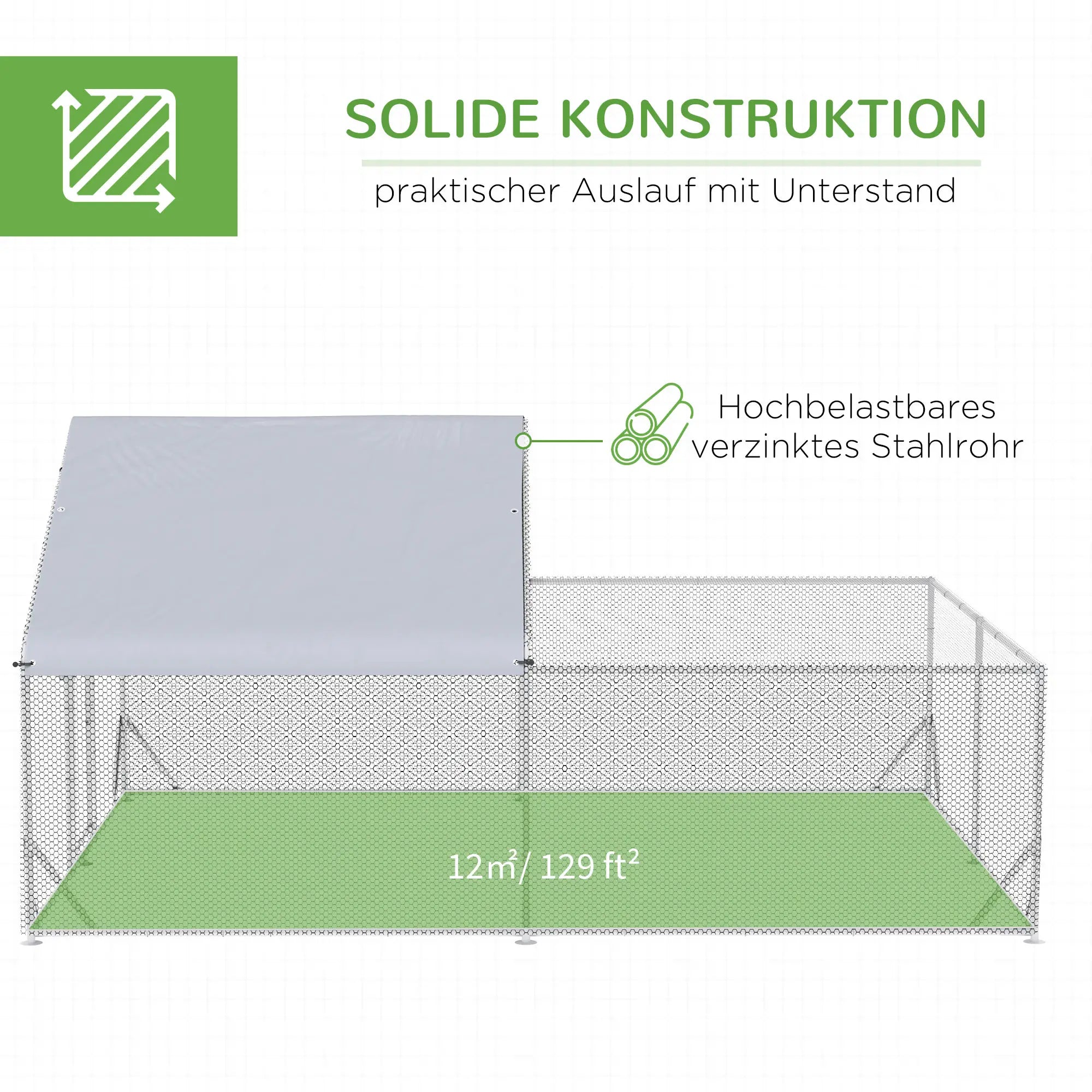 PawHut Zwerghühnerstall Freilaufgehege mit schattigem Dach begehbar