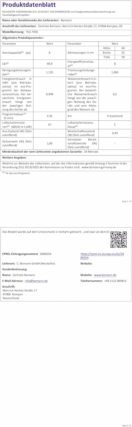 Bomann Mini Geschirrspüler mit Wasseranschluss | inkl. Schlauch | Tisch Geschirrspüler leise | Mini Spülmaschine für kleine Küchen/Camping | Spülmaschine klein m. Überlaufsicherung | TSG 7405 weiß