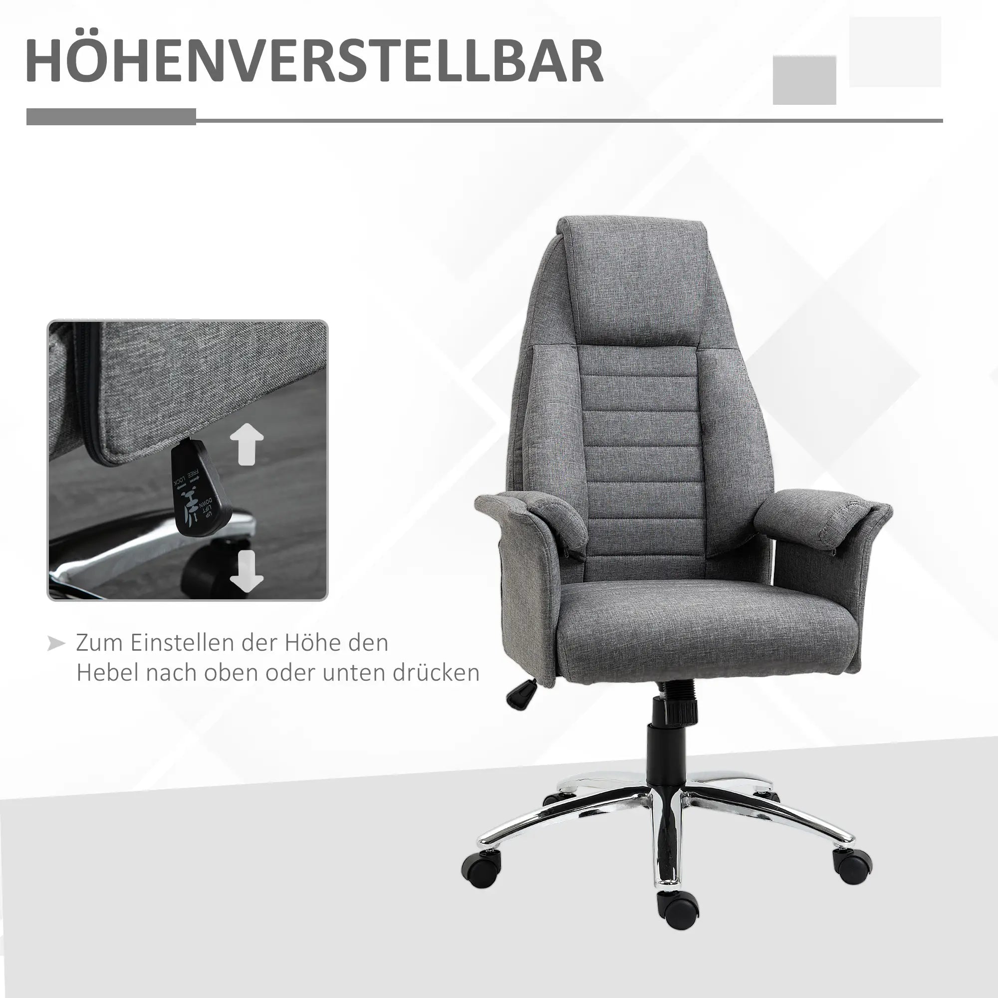 HOMCOM Bürostuhl Drehstuhl Retro Design höhenverstellbar grau
