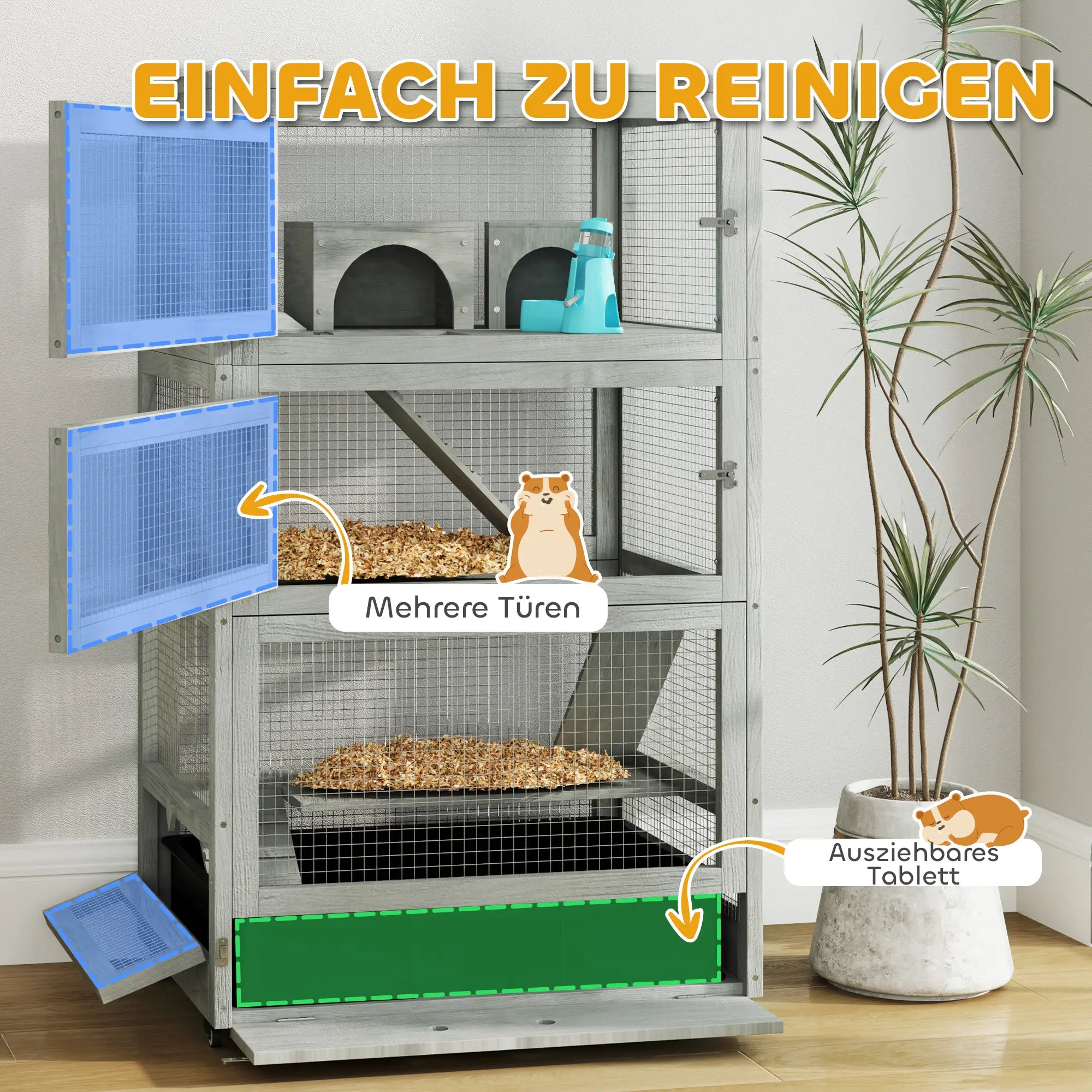 PawHut Zwerghamsterkäfig mehrstöckig mit Rollen und Reinigungsschale