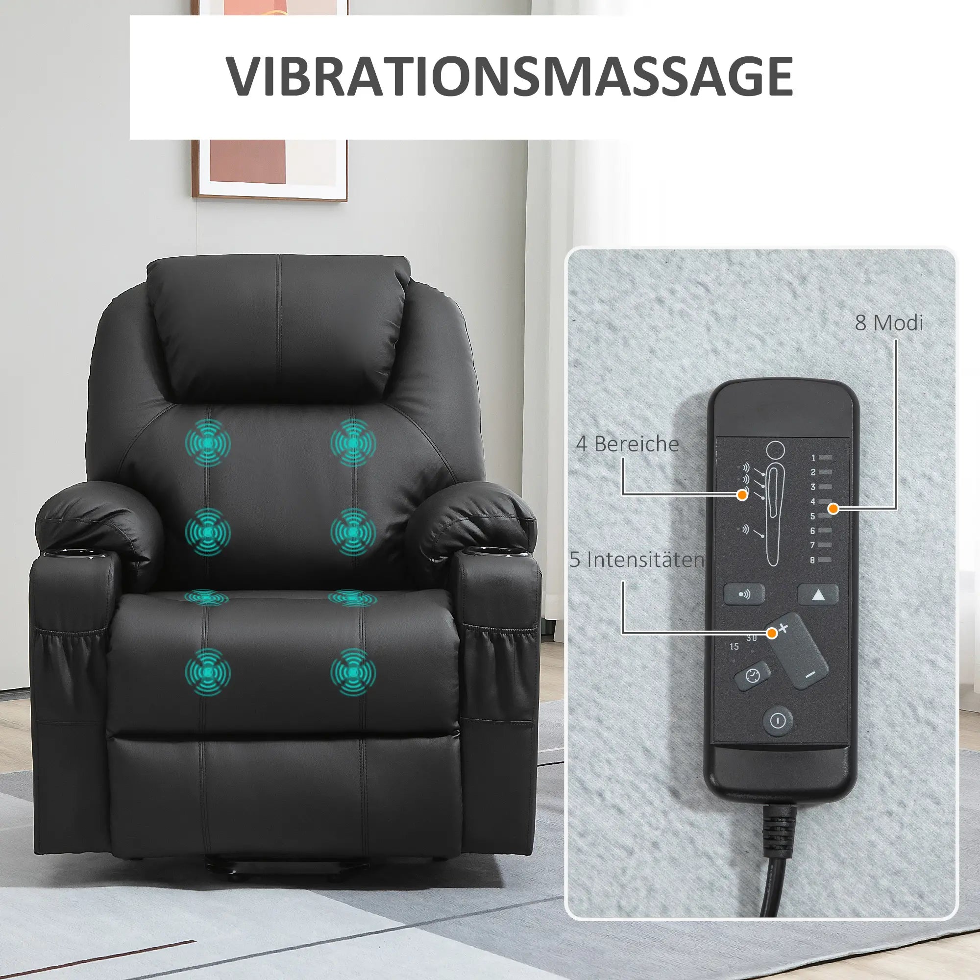 HOMCOM Aufstehsessel elektrisch Massage Liegefunktion