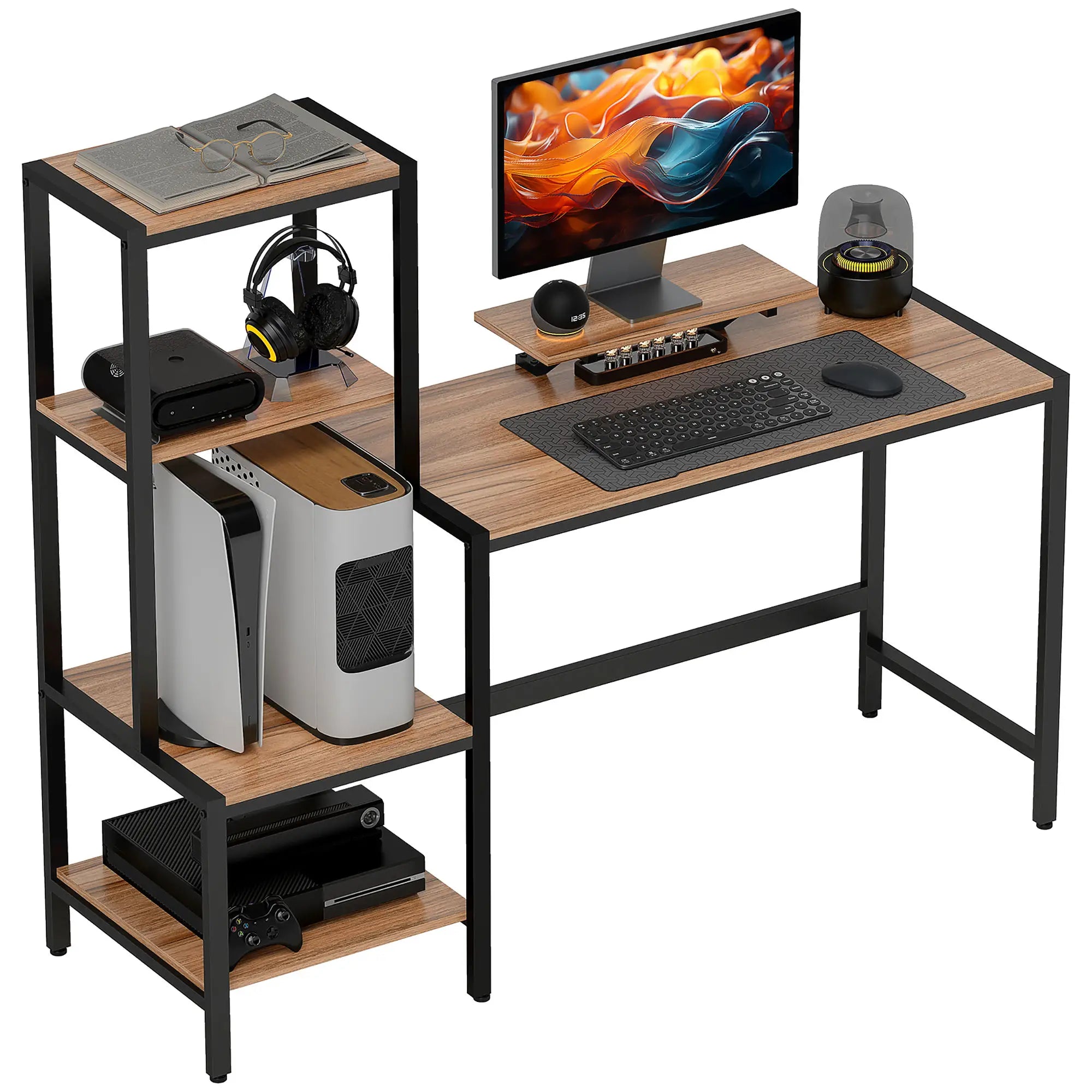 HOMCOM Computertisch mit Monitorständer & 4 Regalen – 150 × 48 × 125 cm