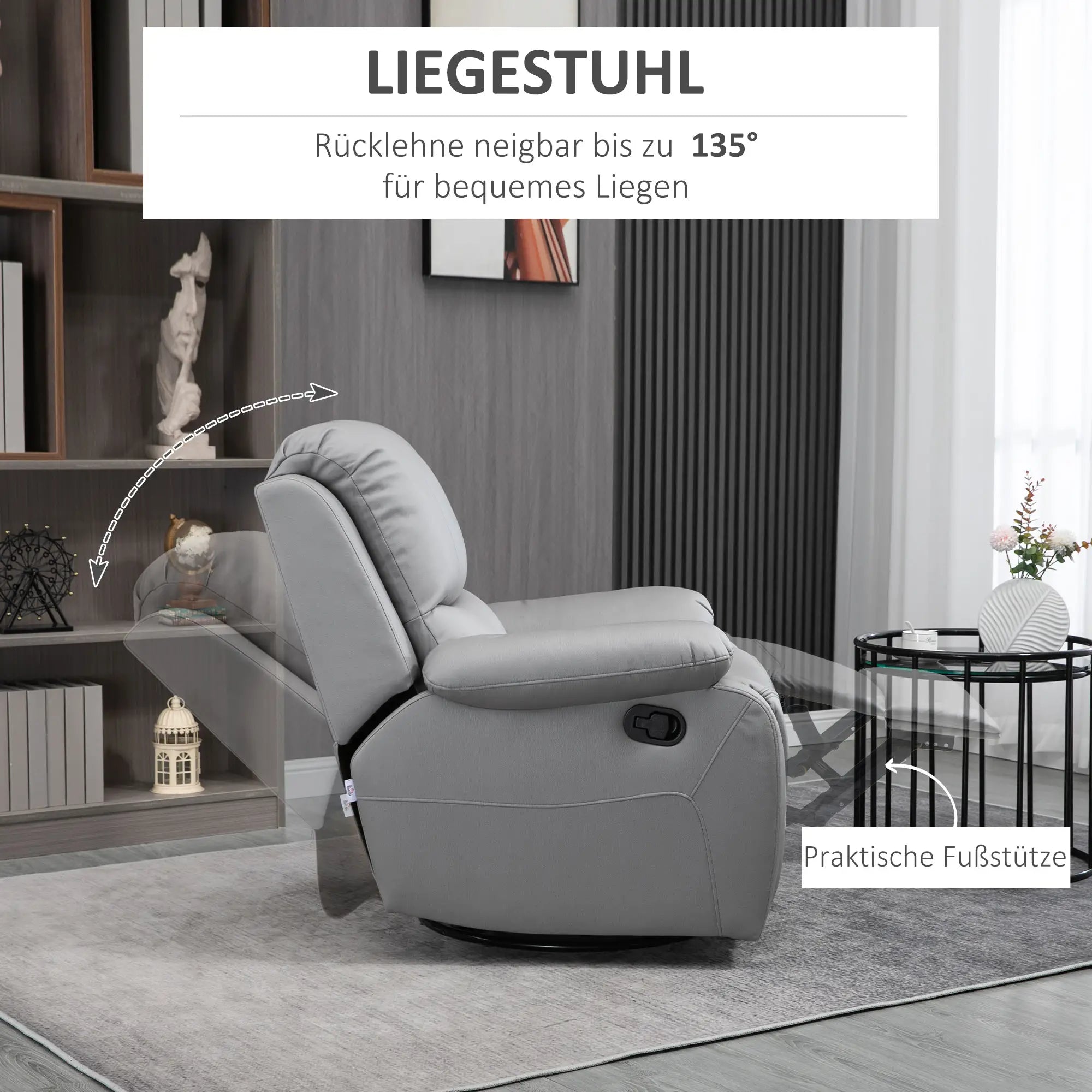 HOMCOM Fernsehsessel Relaxsessel verstellbar drehbar grau