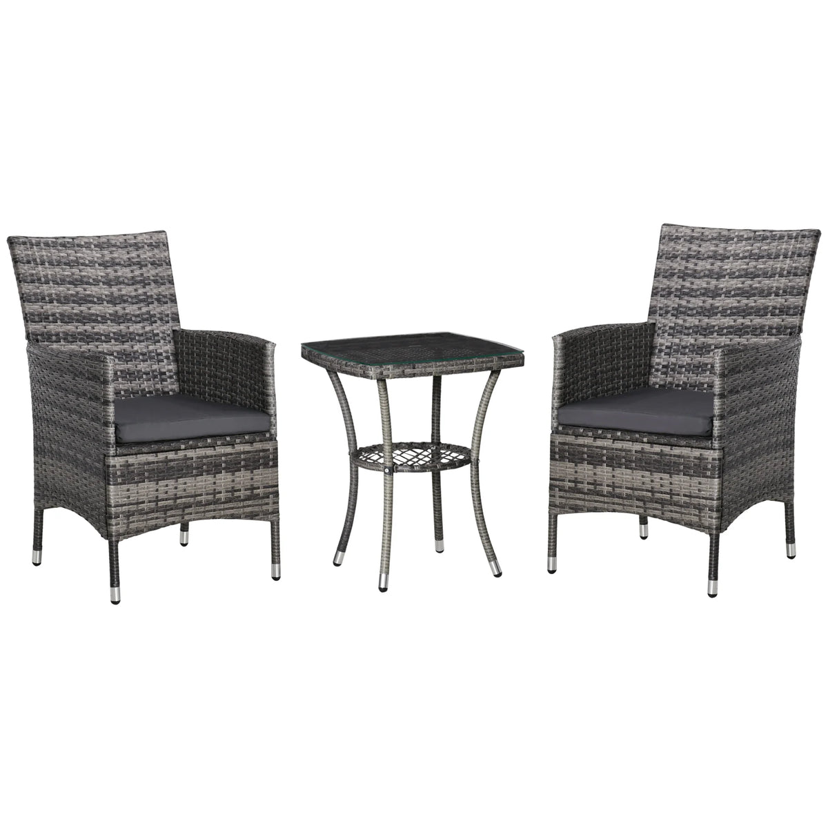 Outsunny Balkonmöbel Set 3-teilig mit Sitzkissen & Glasplatte