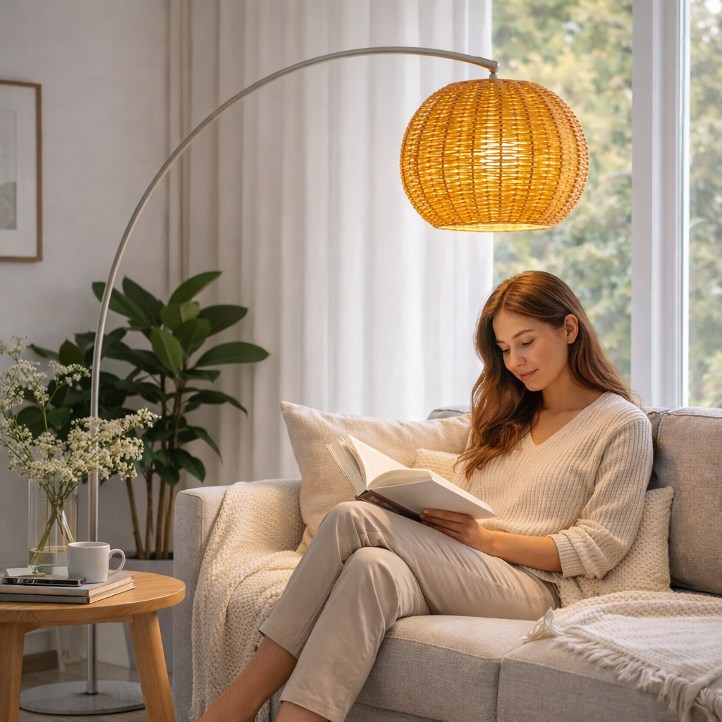 Rattan Pendant Lampshade – Handwoven Round Hanging Light Shade for Living Room & Bedroom