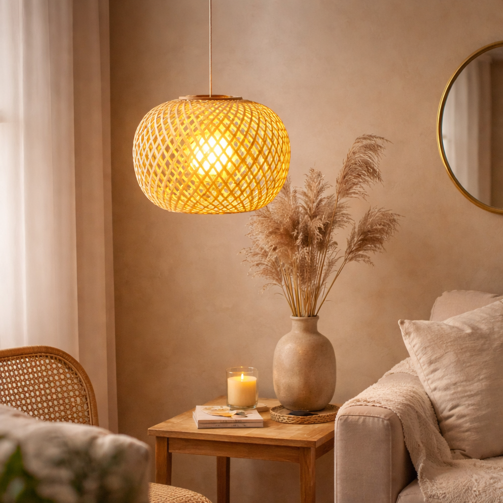 Handwoven Rattan Lampshade for Table Lamp or Pendant Light