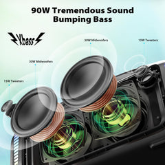 Tribit Bluetooth Lautsprecher StormBox Blast,Tragbarer Party Lautsprecher 90W Lauter Stereo Sound mit XBass LED-Lichtshow Bluetooth 5.3,Wasserdichter IPX7,TWS,30 Stunden Spielzeit für Draußen