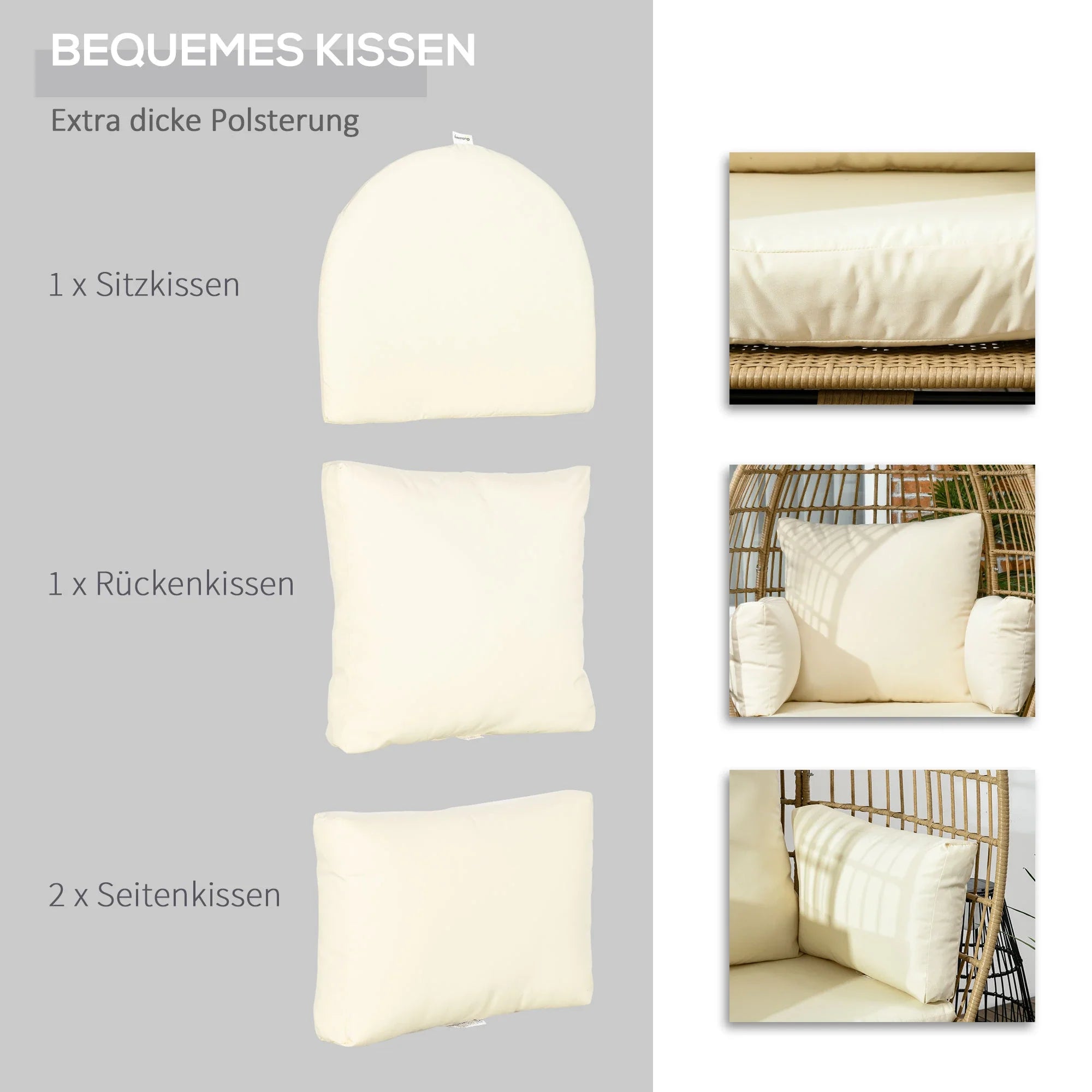 Outsunny Rattansessel Korbform mit dicken Kissen verstellbare Füße