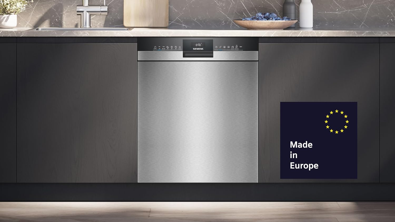 Siemens SN43ES14VE, iQ300 Smarter Geschirrspüler, Unterbau-Spülmaschine mit Besteckschublade, 60 cm, automatische Türöffnung dank autoOpen dry, besonders leise mit iQdrive-Motor, aquaStop, Edelstahl