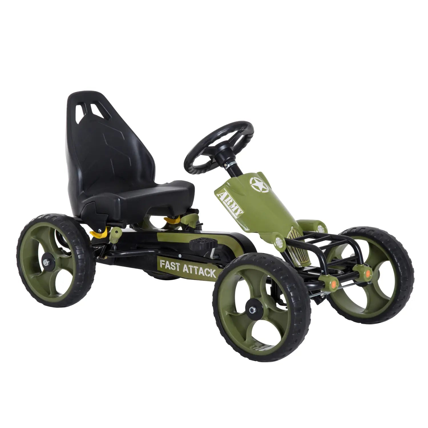 HOMCOM Kinder Gokart Tretauto Armee-Design Handbremse verstellbar