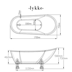 Lykke Badewanne mit Füen Nordic Deluxe 1700x750x730mm, Wei