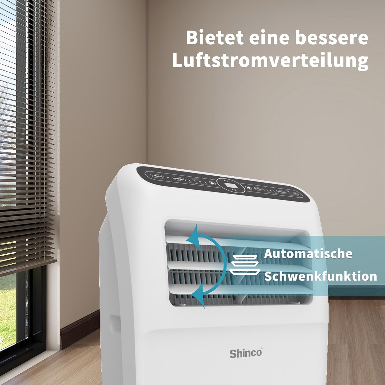 SHINCO Mobile Klimaanlage mit Abluftschlauch, 3-in-1Klimaanlage mit Luftentfeuchter&Ventilator, 7000BTU, 2,05 kW, Mobiles Klimagert mit Schlafmodus, Timer und Montagematerial, Rume bis 54m