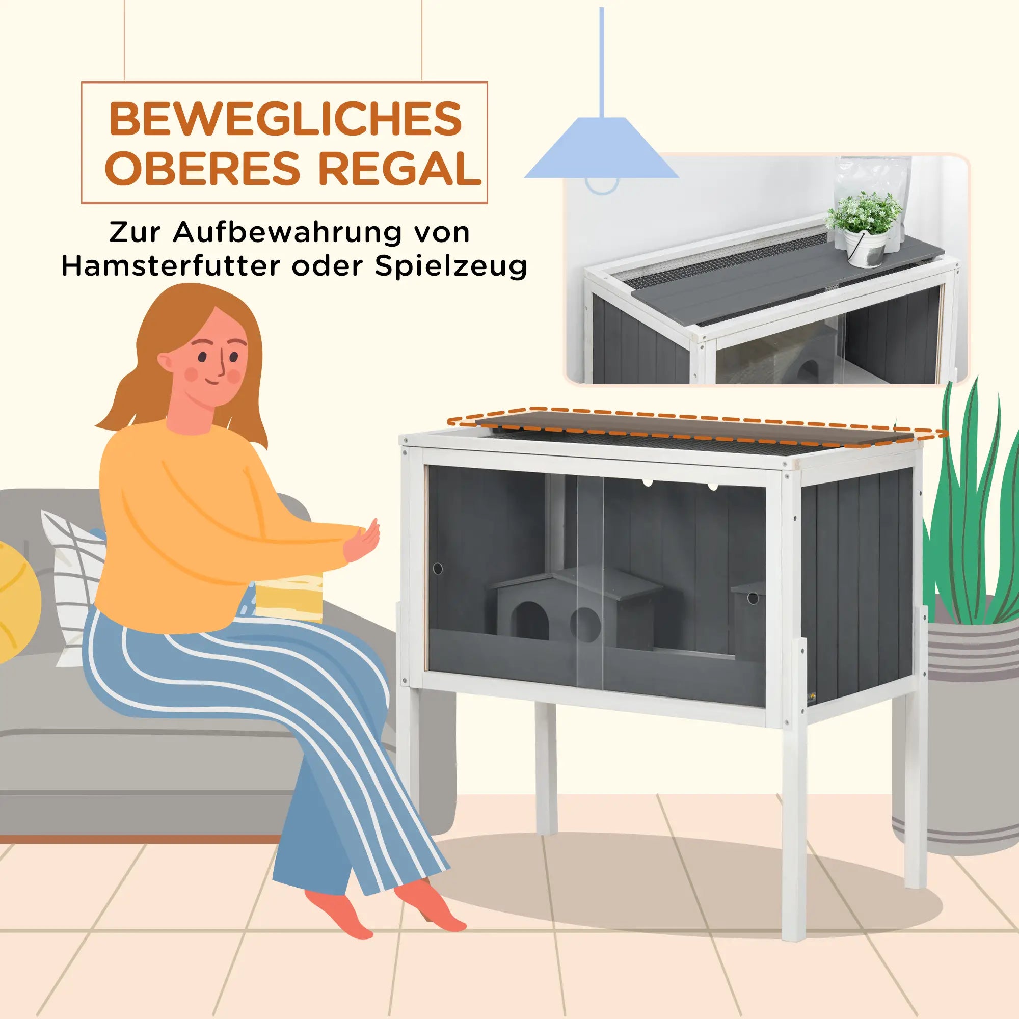 PawHut Zwerghamsterkäfig mit Regal und Acrylschiebetüren Holz