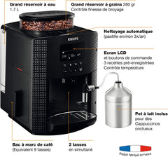 Krups Essential Kaffeevollautomat mit Milchschlauch, 2-Tassen-Funktion, LCD-Display, Einfache Reinigung, Kaffeemaschine, TÜV-Siegel, Schwarz, EA816031
