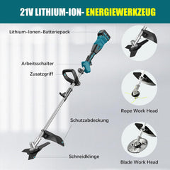 Akku Rasentrimmer mit 2 Akku, 16000mAh/21V 1000W Bürstenloser Akku Freischneider, Schnittdurchmesser 30cm, Multifunktion Rasenkantenschneider Akku für Rasen Garten Beschneiden - E-Edge